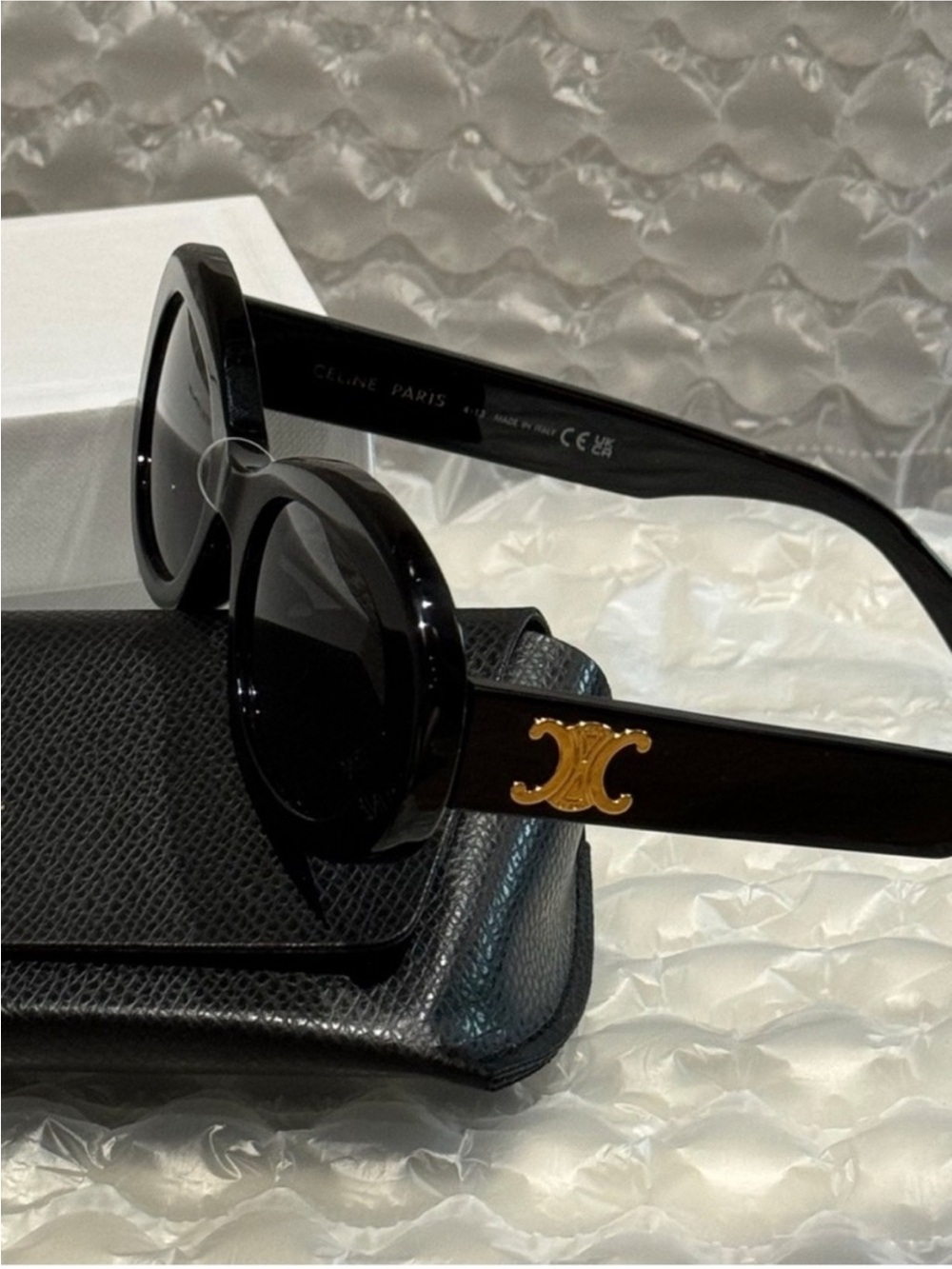 Celine Black Round Sunglasses with Gold Triomphe Accent